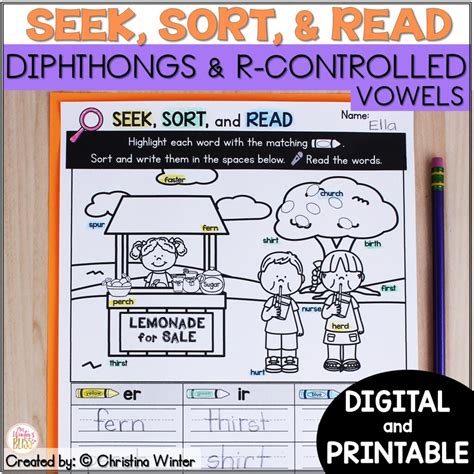 R Controlled Vowels And Diphthong Printable And Digital Phonics Activities Mrs Winter S Bliss
