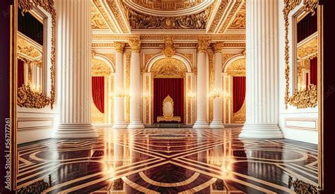 A Realistic Fantasy Interior Of The Royal Palace Throne Room Golden