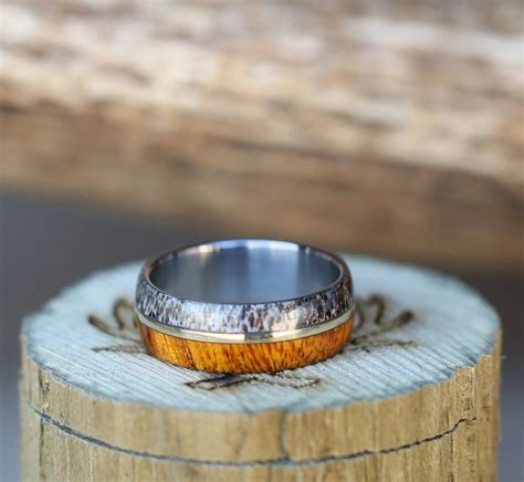 Wood Antler And 10k Gold Wedding Band — Staghead Designs