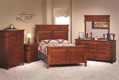 Amish Monterey Shaker Five Piece Bedroom Furniture Set In Rustic Cherry
