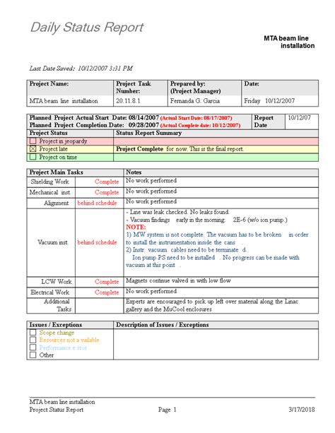 Daily Status Report Templates At