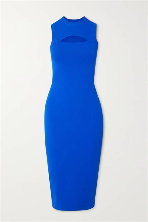 Victoria Beckham Vb Body Cutout Stretch Knit Midi Dress In Blue Modesens
