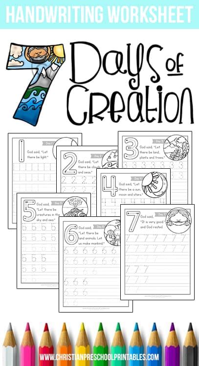 days  creation worksheets christian preschool printables