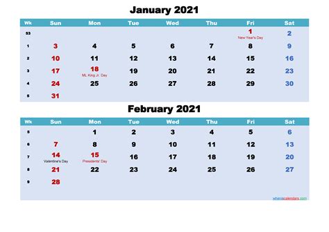 Printable Calendar January And February 2021 Word Pdf