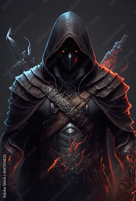 Assassin In A Hoodie With A Dagger Full Body Rpg Game Character Dark Fantasy Character Art