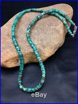 Native American Turquoise Mm Heishi Sterling Silver Bead Necklace