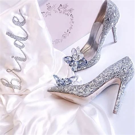Sparkly Silver Cinderella Wedding Shoes 2018 Crystal Rhinestone Leather