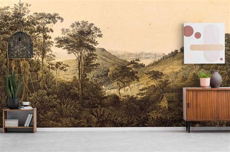 Vintage Engraving Of Nature Illustration Landscape Wall Mural Etsy In