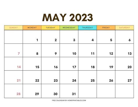 May 2023 Calendar Templates Free Download