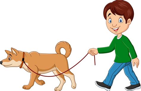 Cute Boy Walking With Dog 5151836 Vector Art At Vecteezy