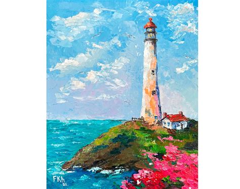 Yaguina Lighthouse Painting Oregon Coast Original Art Etsy