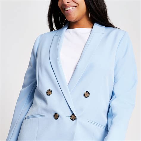Plus Light Blue Double Breasted Blazer In 2020 Double Breasted Blazer