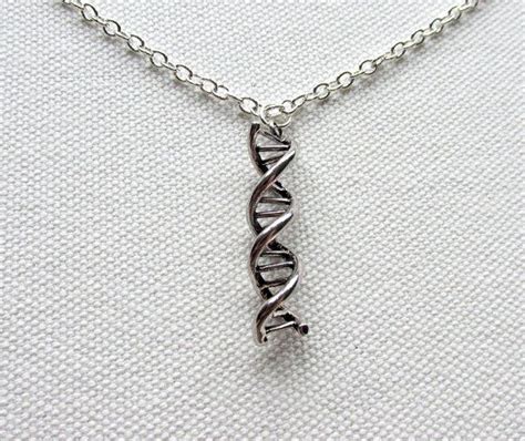 Silver Dna Necklace Science Jewelry Double Helix Dna Strand Etsy
