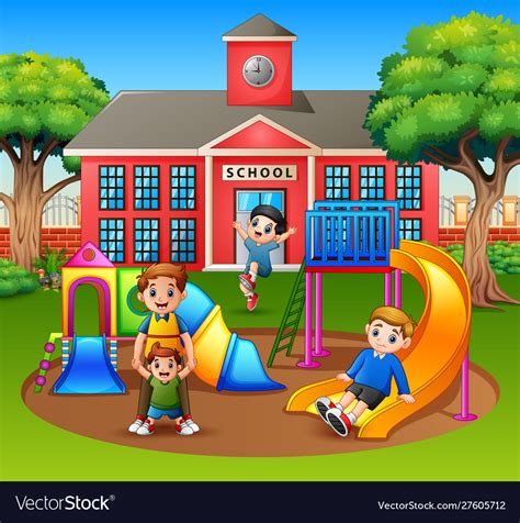 Parent With Kids In School Playground Royalty Free Vector