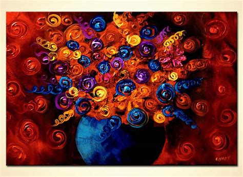 _ because we love the theatre and singing. Painting for sale - blue vase with colorful textured ...