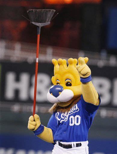 Kansas City Royals Mascot Sluggerrr Celebrates Following The Royals