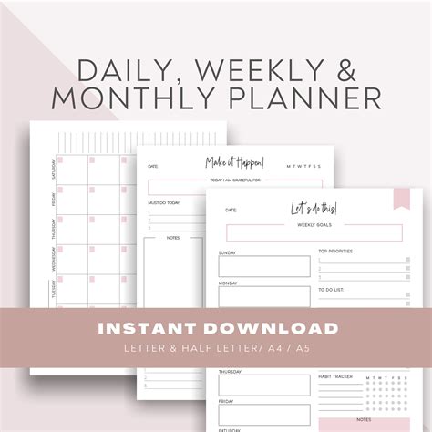 Daily Weekly And Monthly Planner Printable Weekly To Do List Etsy