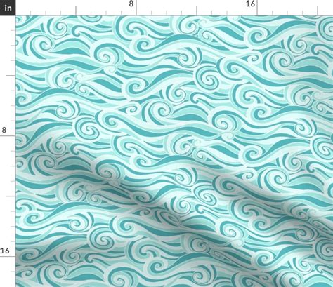 Ocean Waves Fabric Ocean Waves Aqua By Littlerhodydesign Etsy