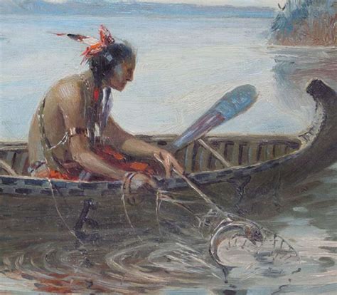Herbert Herget Painting Native American Fishing California Historical Design