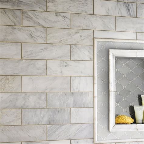Arabescato White Carrara 4 X 12 Subway Honed Marble Tile