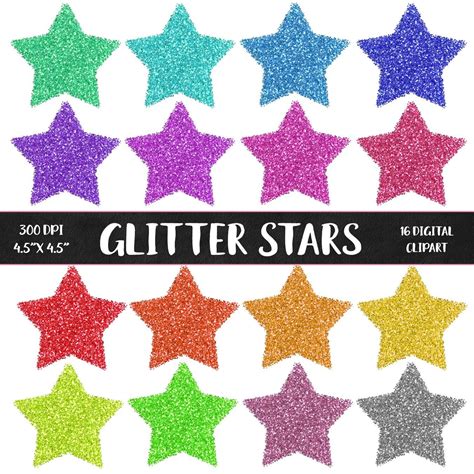Glitter Stars Gold Stars Star Clipart Sparkling Stars Rainbow Star