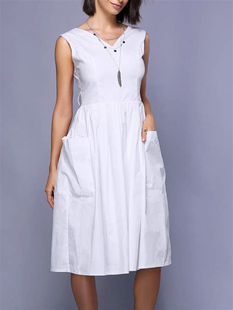 47 Off Stylish V Neck Sleeveless White Dress For Women Rosegal