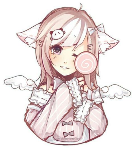 Cute Little Girl With Cat Ears And Angel Wings Neko Cat Neko Girl