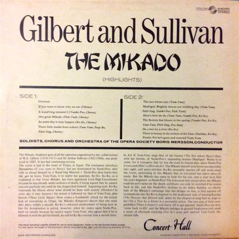 Gilbert And Sullivan Boris Mersson The Mikado Highlights Vinyl Lp Lp Record Buy Vinyl