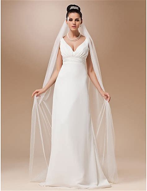 Simple Elegant One Layer Plain Tulle Chapel Wedding Bridal