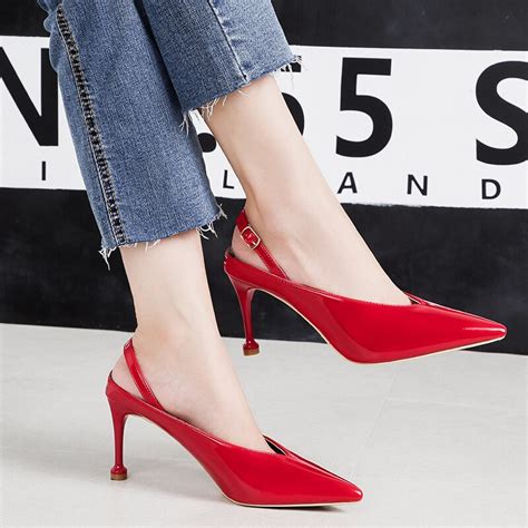 2018 Women Summer 8cm High Heels Scarpin Strap Heels Shoes Female Wedding Lady Red Mules Fetish