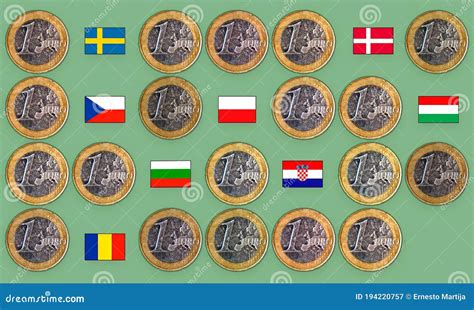 Monete In Euro Con I 28 Paesi Che Costituiscono Lunione Europea Con Le