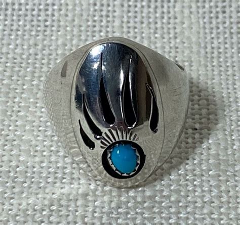 Navajo Sterling Turquoise Silver Bear Claw Ring Signed R Grams