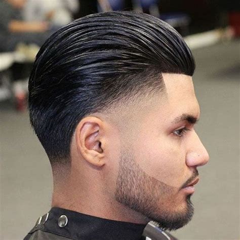 Low Drop Fade Line Up Shiny Slicked Back Top Mens Slicked Back