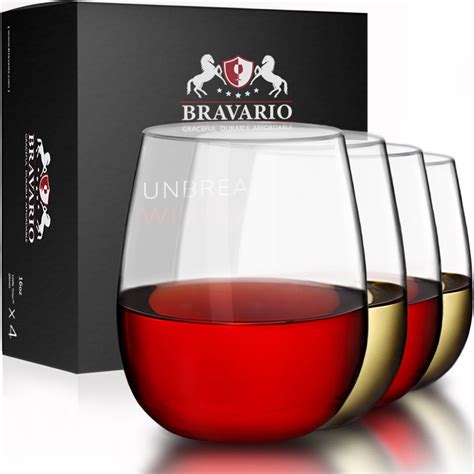 Bravario Unbreakable Stemless Plastic Wine Glasses Dishwasher Safe Bpa Free 16 Oz Set Of