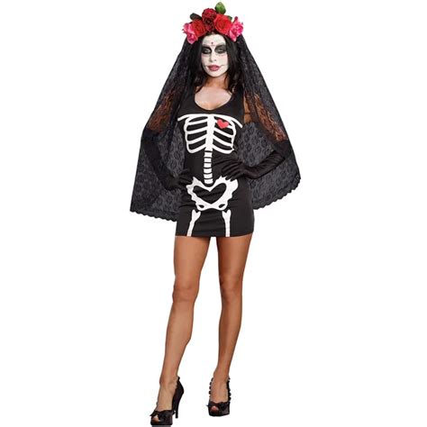 Buy 2016 New Adult Womens Sexy Skeleton Day Of The Dead Costume Sugar Skull