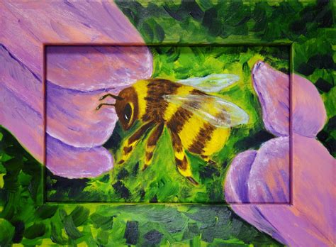 Bee Art Original Oil Painting Honey Bee Painting Insect Framed Etsy