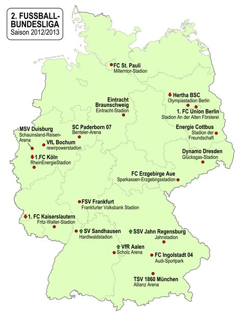 Bundesliga ist die zweithöchste spielklasse im deutschen fußball, in der 18 mannschaften um den aufstieg in die bundesliga sport1 präsentiert die wichtigsten fakten zur 2. Landkartenblog: Deutschlandkarten der 1. und 2. Fußball ...