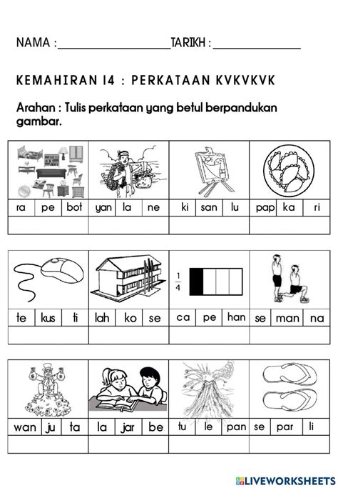 Perkataan Kvkvkvk Interactive Worksheet Kindergarten Colors