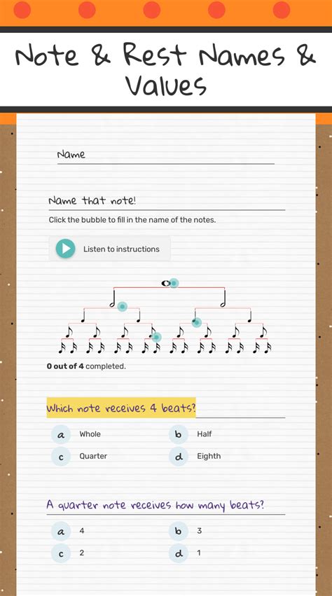 Note And Rest Names And Values Interactive Worksheet By Kelly Perry