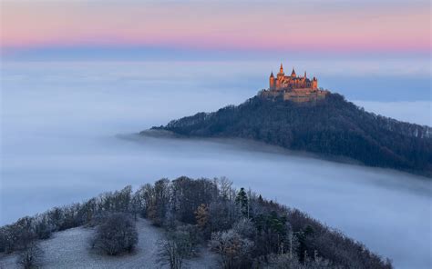 Germany Castle Hohenzollern Autumn Fog Trees Wallpaper Travel And