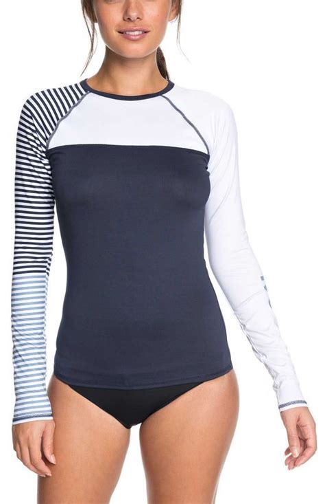 Roxy Womens Stripe Long Sleeve Rash Guard Swim Shirts For Women