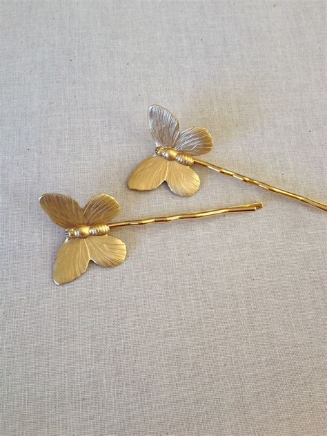 Gold Butterfly Hair Pins Pair Set T Hair Accessory Etsy