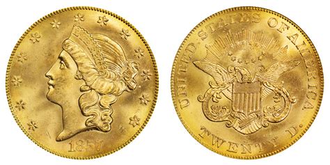 1857 S Coronet Head Gold 20 Double Eagle Liberty Head Twenty D No