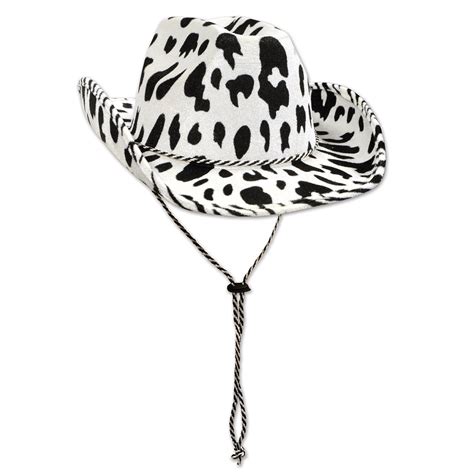 Pack Of 6 Adult Size Cow Print Cowboy Hats With Black And White Chin