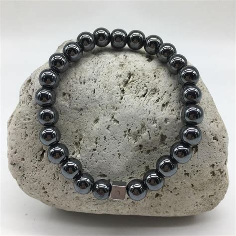 Hematite 8mm Stone Bracelet With Burnished Silver Spacer Earth And Soul
