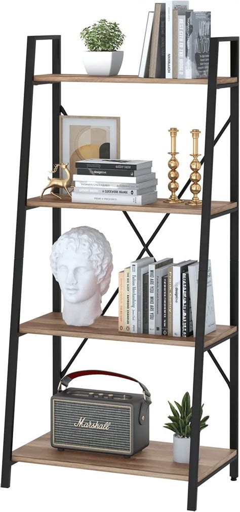 Bon Augure Industrial 4 Tier Ladder Shelf Bookcase Home