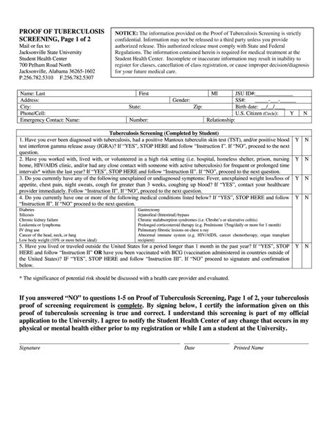 Proof Tuberculosis Screening Form Fill Out And Sign Printable Pdf