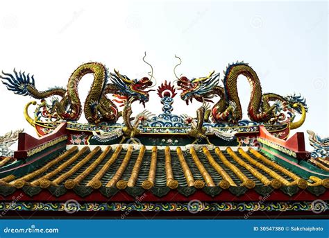 Twin Dragons On The Roof Of Chinese Temple Stock Photo Image Of