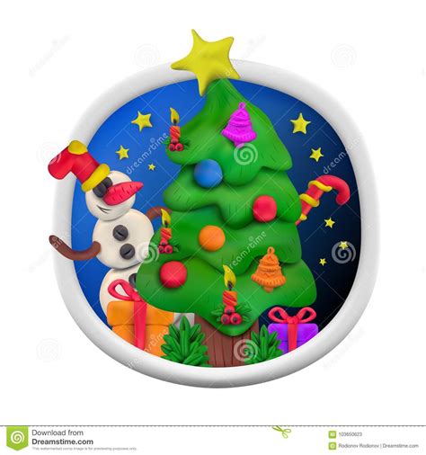 Handmade Vector Modeling Clay Round Greeting Card For Christmas And