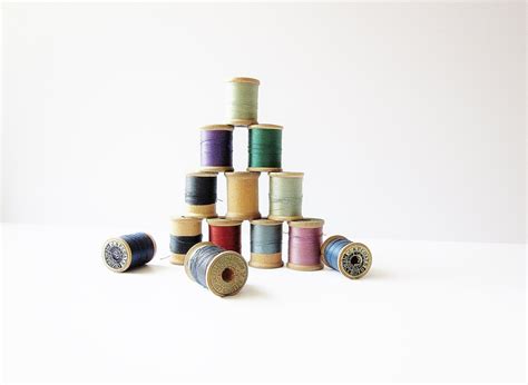 Colorful Vintage Wooden Spools Of Thread Richardsons And